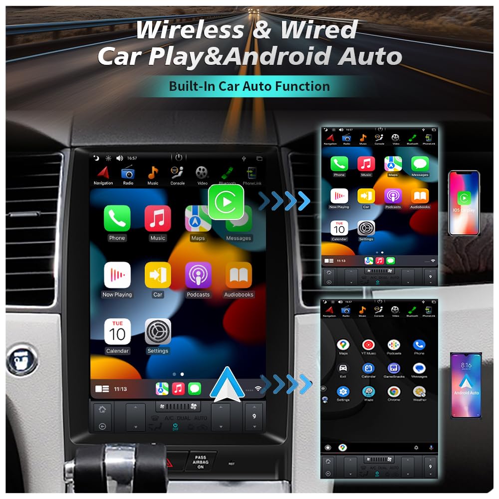 CarPlay and Android Auto function display for CUSP vertical touchscreen stereo