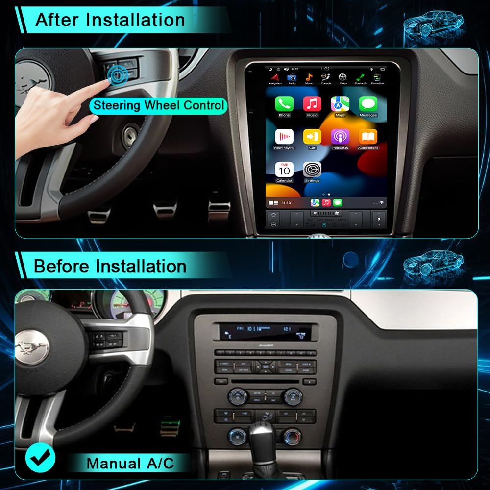 CUSP 12.1 Inch Android Car Stereo for Ford Mustang 2010-2014, PX6 4GB+64GB, CarPlay Android Auto GPS Navigation WiFi Bluetooth DSP Voice Control