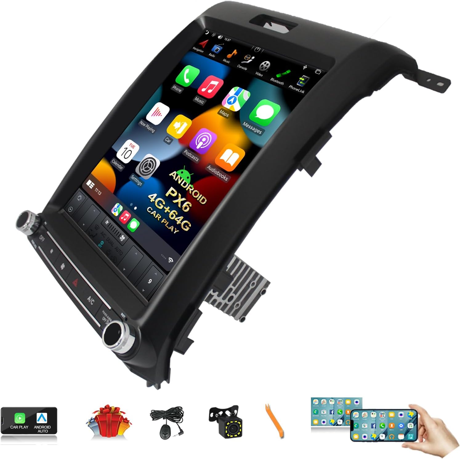 CUSP 12.1 Inch T-Style Android Car Stereo for Ford F150 F-150 Raptor 2009-2014, PX6 4GB+64GB Touchscreen Head Unit with CarPlay, Android Auto, GPS Navigation, DSP, Bluetooth, WiFi, SWC