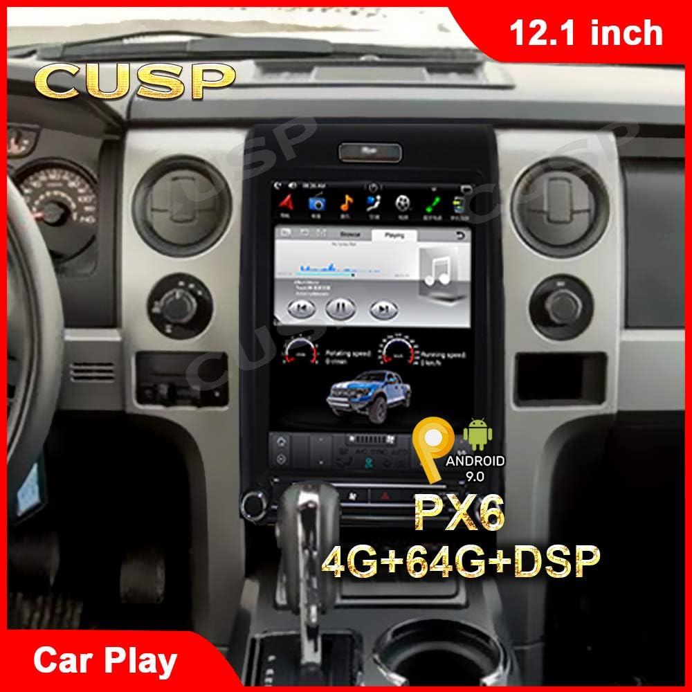 CUSP 12.1 Inch T-Style Android Car Stereo for Ford F150 F-150 Raptor 2009-2014, PX6 4GB+64GB Touchscreen Head Unit with CarPlay, Android Auto, GPS Navigation, DSP, Bluetooth, WiFi, SWC