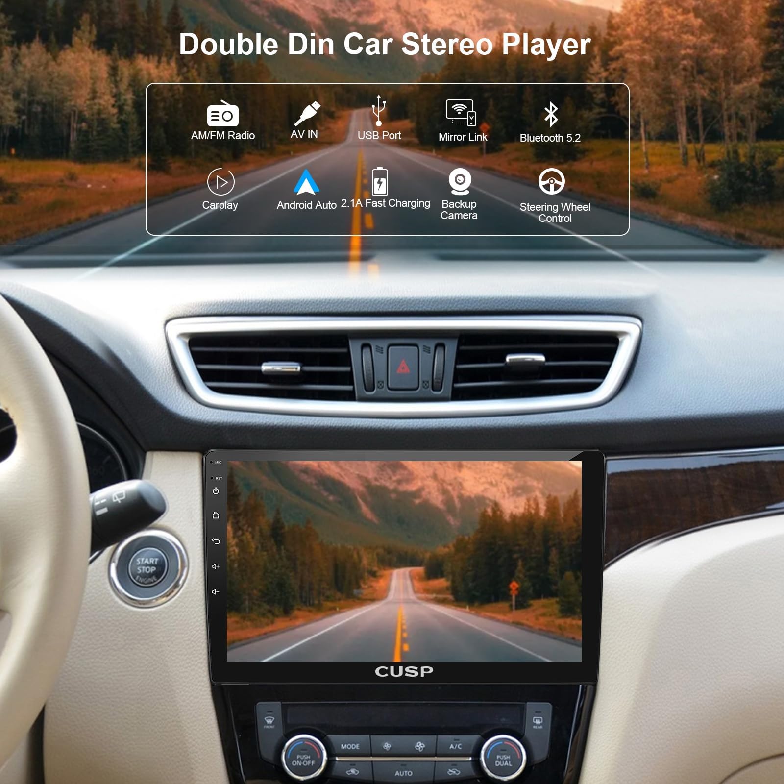 CUSP universal double din car stereo backup camera display image