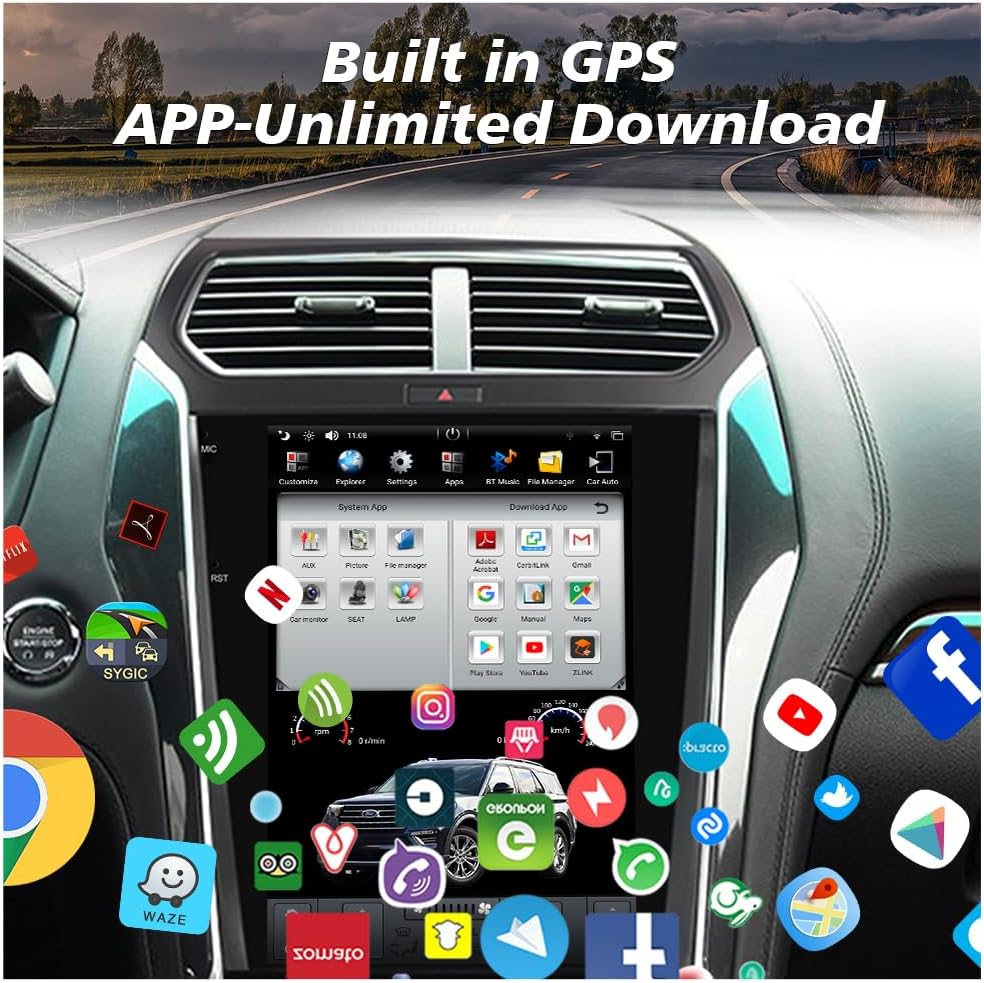 CUSP 12.1 Inch Android Car Stereo for Ford Explorer 2011-2019, PX6 4GB+64GB Vertical Touchscreen Head Unit with Wireless CarPlay, Android Auto, GPS, Bluetooth, WiFi, DSP, Voice Control