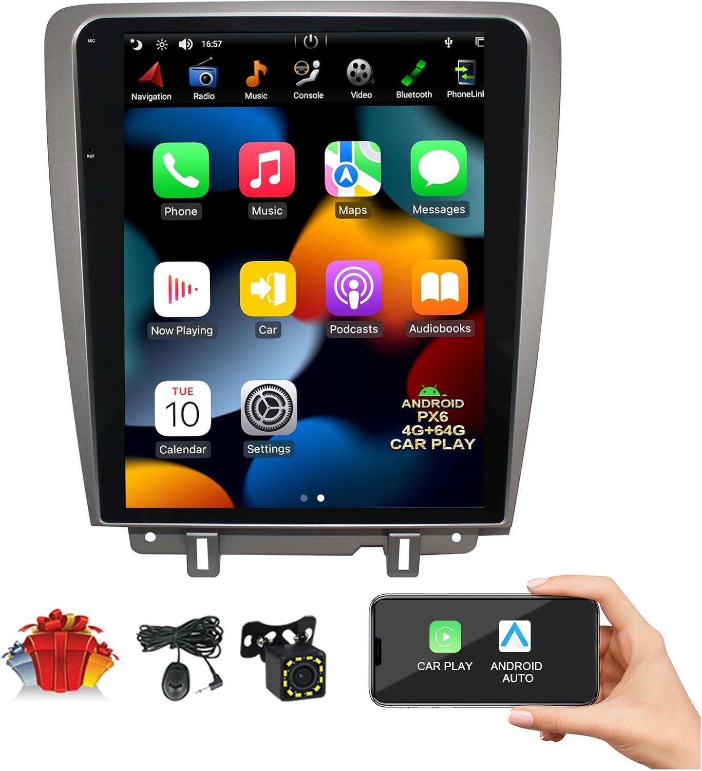 CUSP 12.1 Inch Android Car Stereo for Ford Mustang 2010-2014, PX6 4GB+64GB, CarPlay Android Auto GPS Navigation WiFi Bluetooth DSP Voice Control
