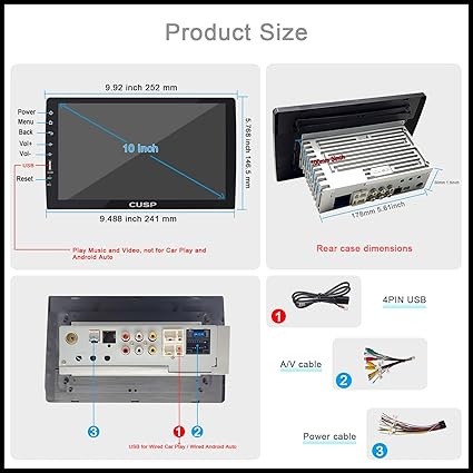 CUSP LX-1018 10.1 Inch Double Din Car Stereo with CarPlay & Android Auto
