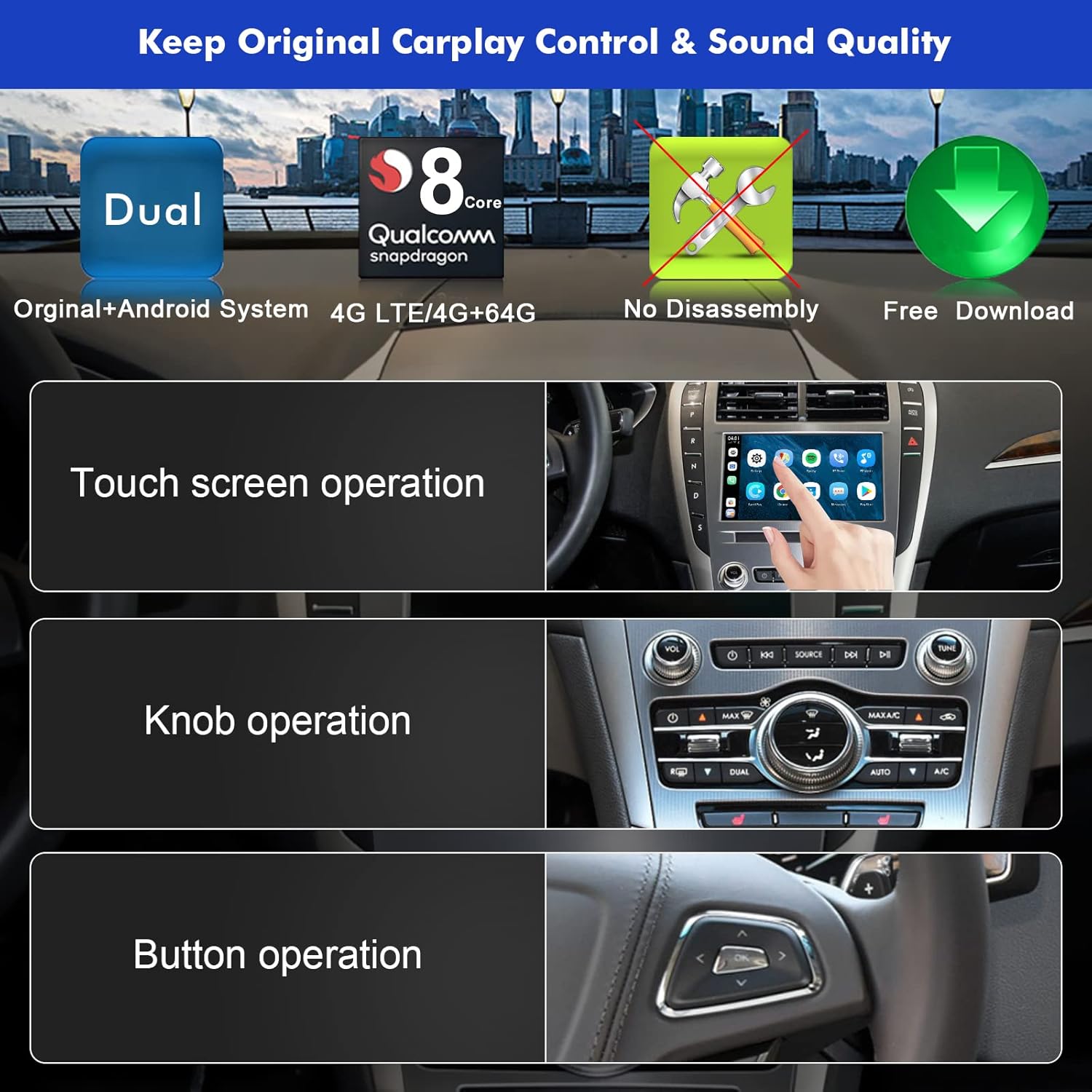 CUSP Wireless CarPlay AI Box for Cars with OEM Wired CarPlay, Qualcomm 8-Core 4GB+64GB Android Multimedia Adapter with Wireless CarPlay, Wireless Android Auto, 4G SIM, GPS, WiFi, Bluetooth