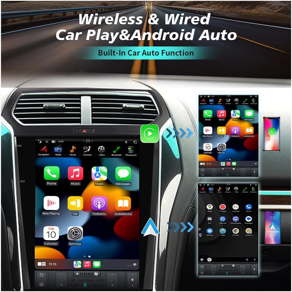 CUSP 12.1 Inch Android Car Stereo for Ford Explorer 2011-2019, PX6 4GB+64GB Vertical Touchscreen Head Unit with Wireless CarPlay, Android Auto, GPS, Bluetooth, WiFi, DSP, Voice Control