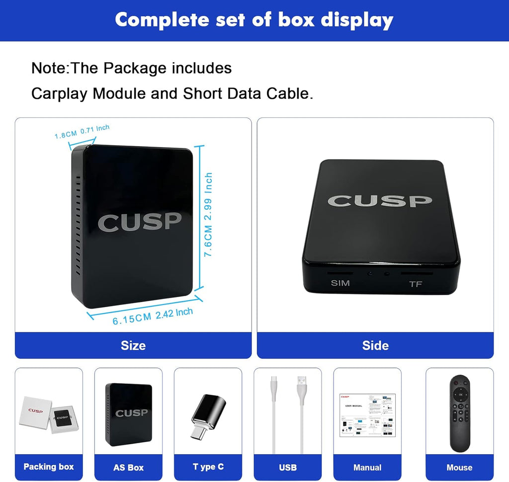 CUSP Wireless CarPlay AI Box for Cars with OEM Wired CarPlay, Qualcomm 8-Core 4GB+64GB Android Multimedia Adapter with Wireless CarPlay, Wireless Android Auto, 4G SIM, GPS, WiFi, Bluetooth