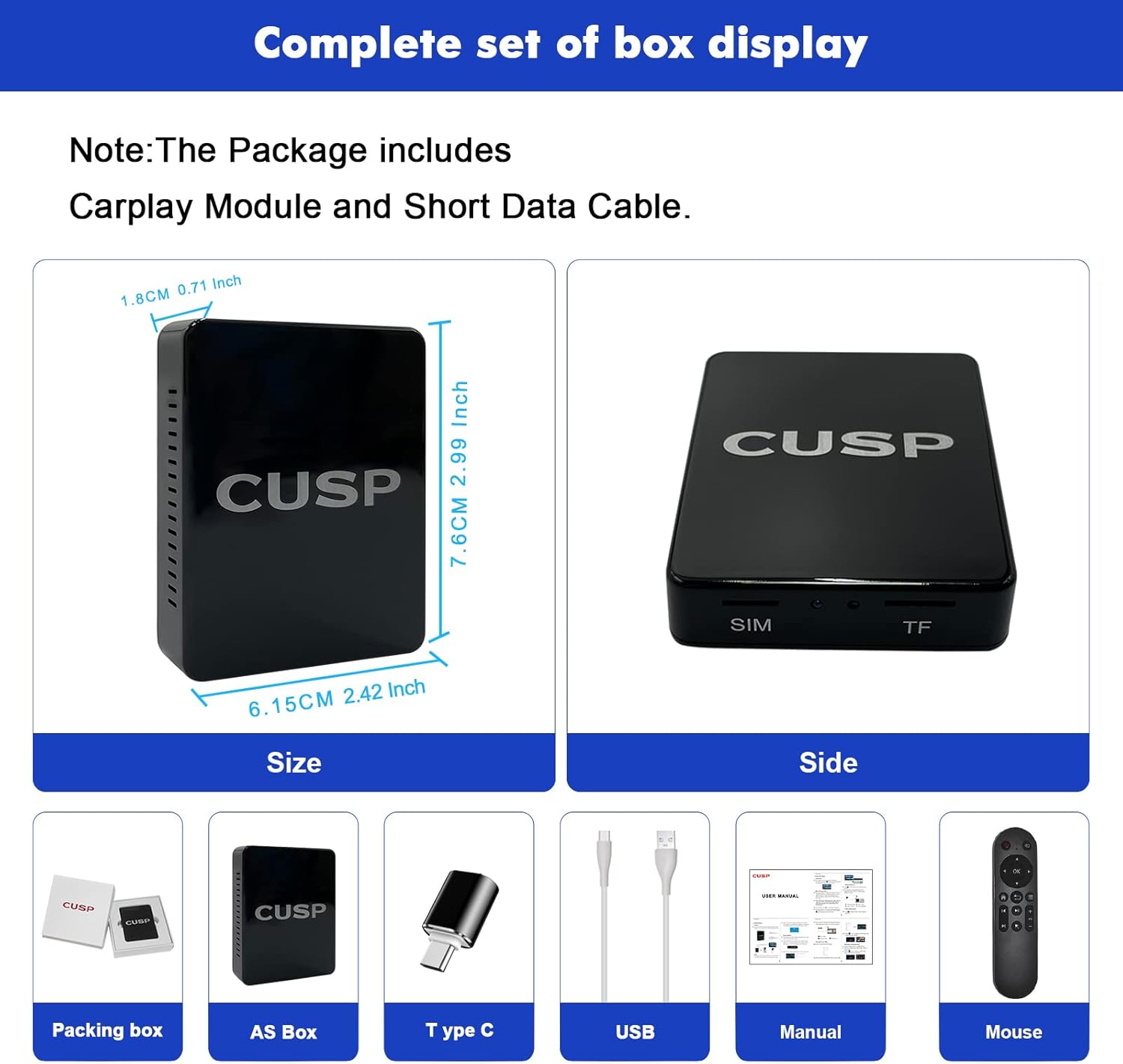CUSP Wireless CarPlay AI Box for Cars with OEM Wired CarPlay, Qualcomm 8-Core 4GB+64GB Android Multimedia Adapter with Wireless CarPlay, Wireless Android Auto, 4G SIM, GPS, WiFi, Bluetooth