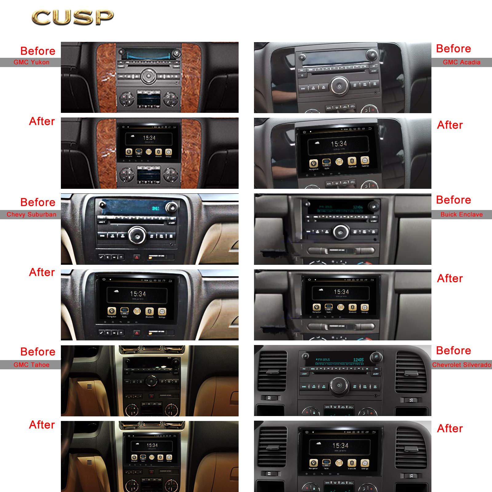 Compatible Chevy GMC Buick dashboard before and after fitment reference