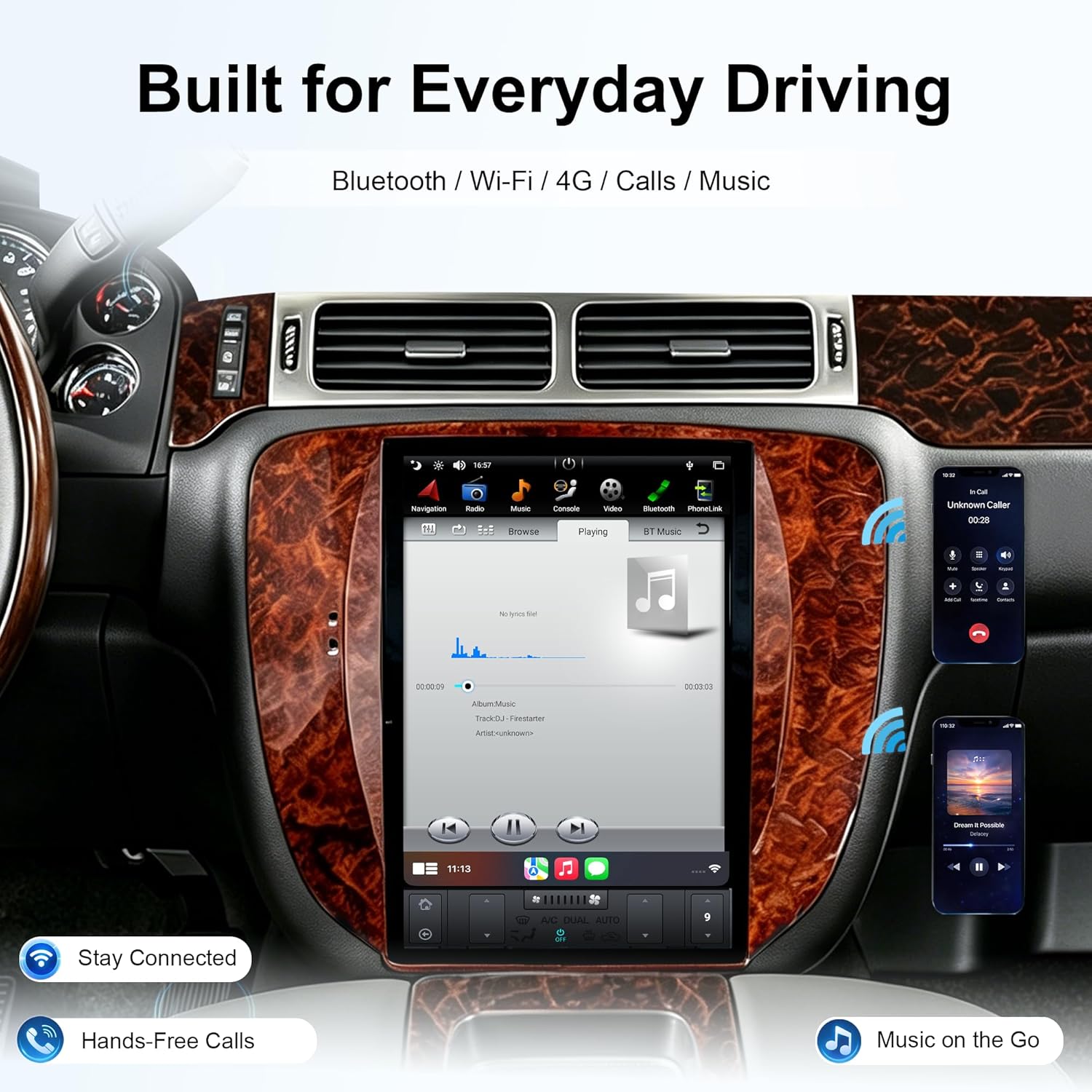 CUSP 12.1 Inch Android Car Stereo for Chevy Silverado Tahoe Suburban Avalanche & GMC Sierra Yukon 2007-2013, PX6 4GB+64GB, CarPlay Android Auto GPS WiFi Bluetooth Voice Control