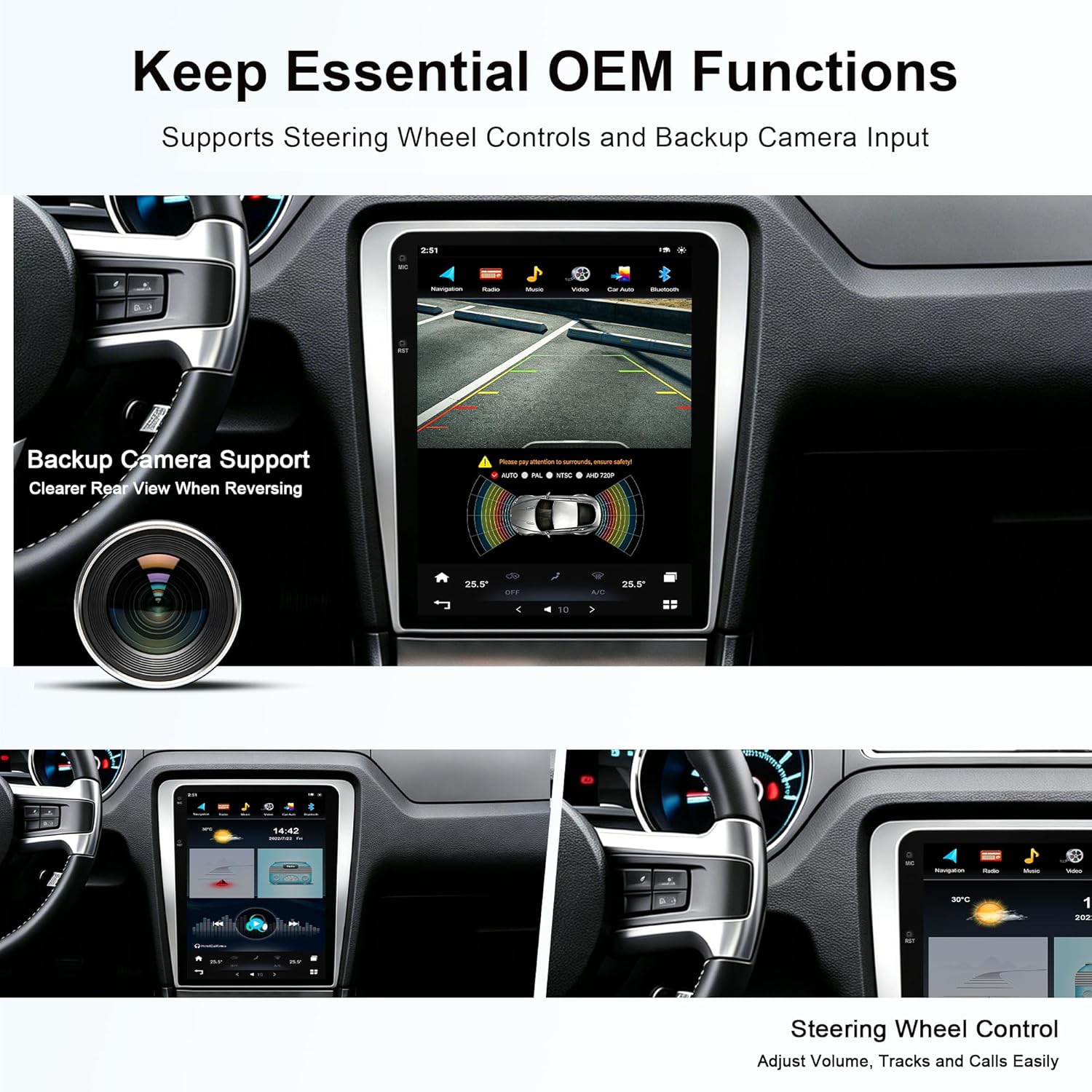 CUSP 12.1 Inch Android Car Stereo for Ford Mustang 2010-2014, Qualcomm 8GB+128GB, Wireless CarPlay Android Auto GPS Navigation WiFi Bluetooth DSP Voice Control