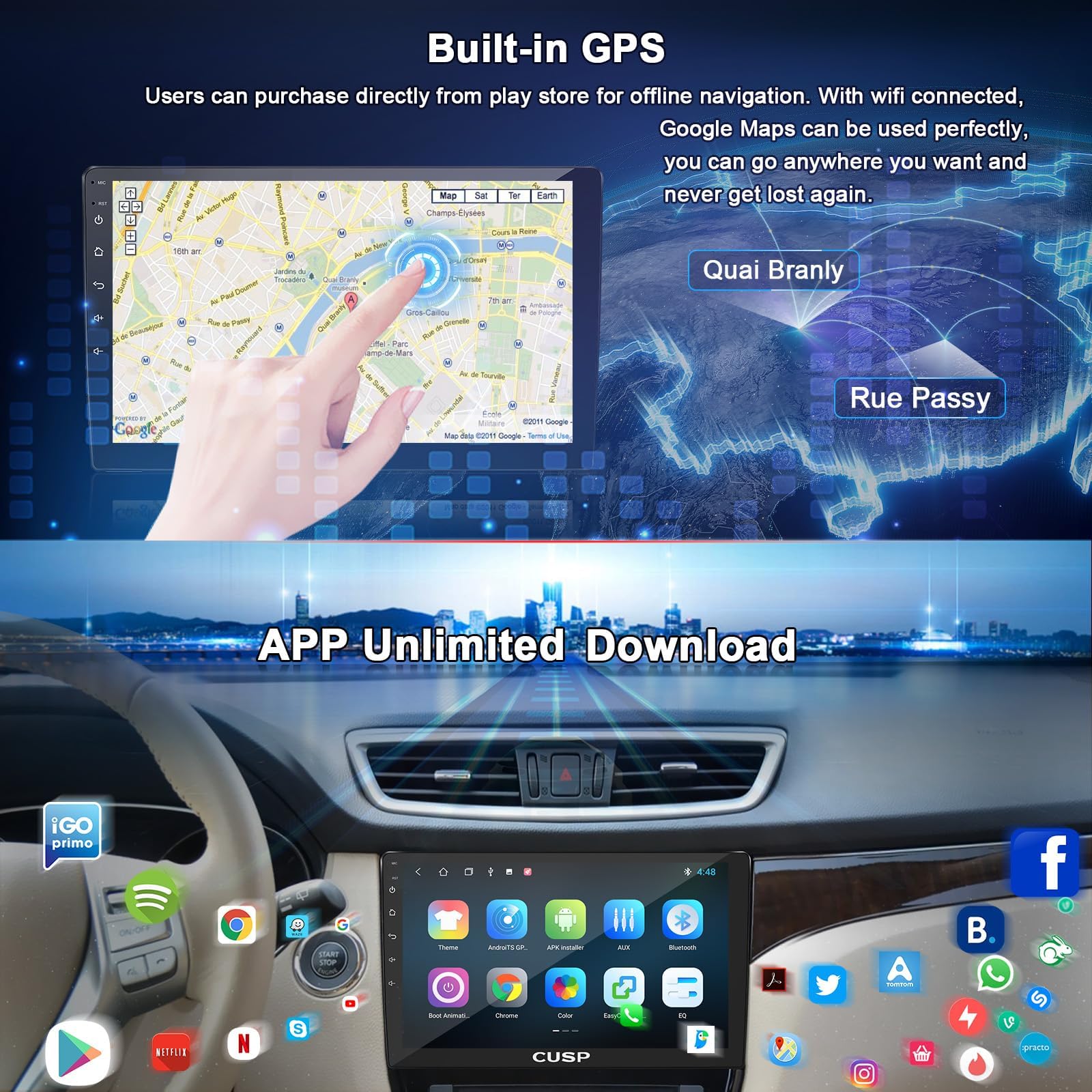 CUSP Android car stereo GPS navigation and WiFi feature image