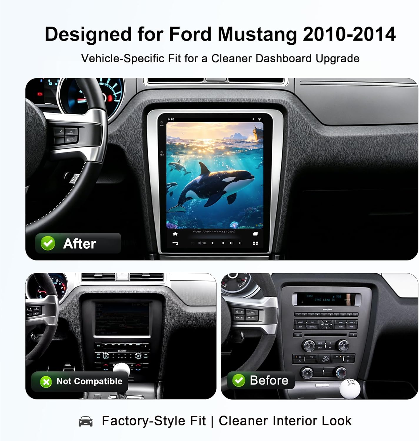 CUSP 12.1 Inch Android Car Stereo for Ford Mustang 2010-2014, Qualcomm 8GB+128GB, Wireless CarPlay Android Auto GPS Navigation WiFi Bluetooth DSP Voice Control