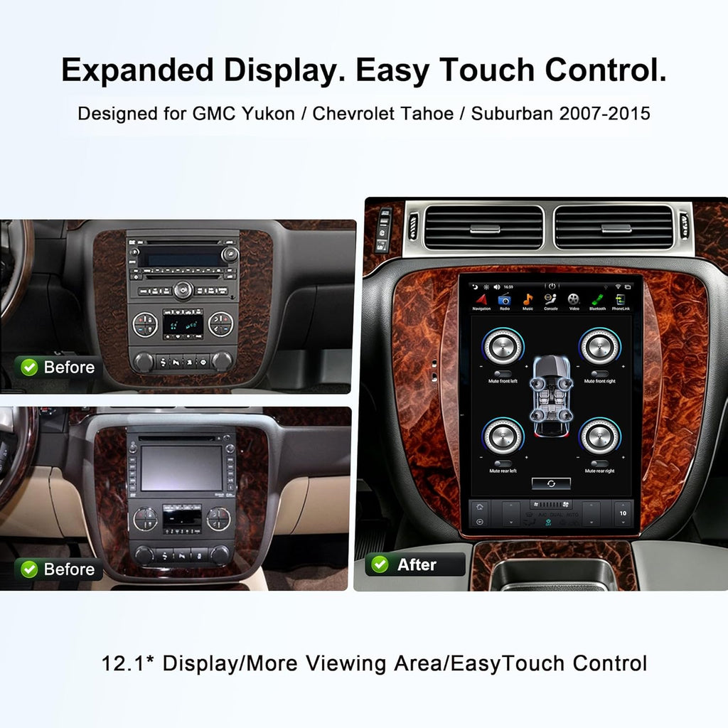 CUSP 12.1 Inch Android Car Stereo for Chevy Silverado Tahoe Suburban Avalanche & GMC Sierra Yukon 2007-2013, PX6 4GB+64GB, CarPlay Android Auto GPS WiFi Bluetooth Voice Control