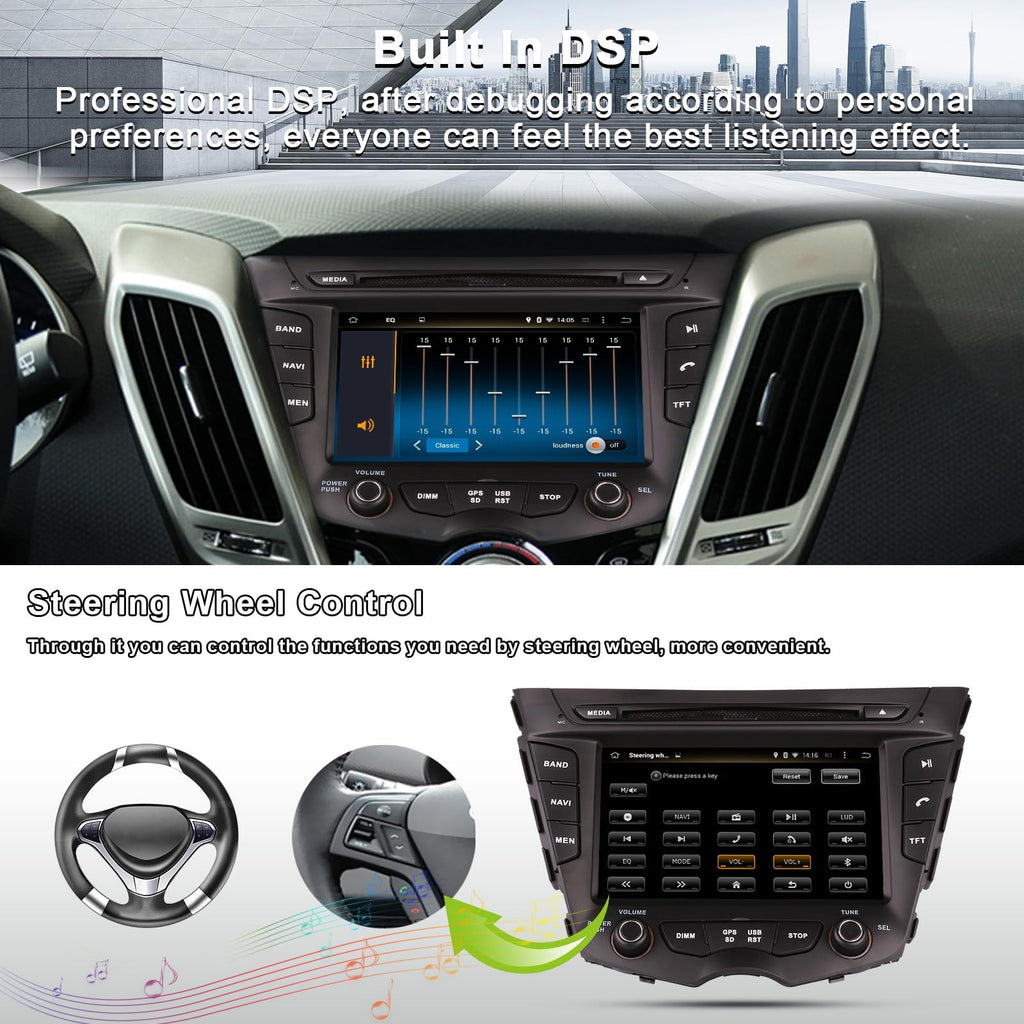 Bluetooth and radio functions for Hyundai Veloster Android stereo