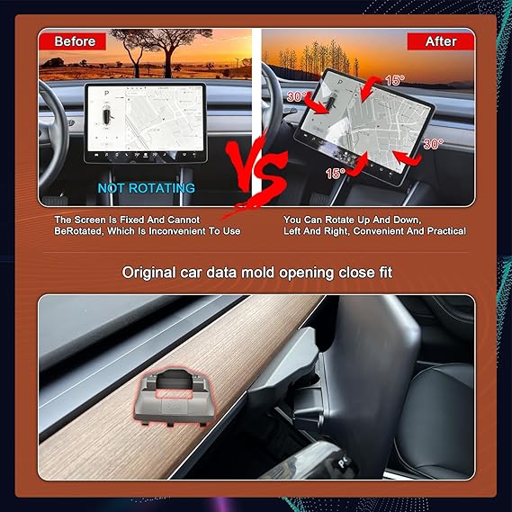 CUSP Screen Tilt Swivel Mount for Tesla Model 3 2017-2023 & Model Y 2020-2023, 4-Way Adjustable Center Console Display Holder, Aluminum Alloy Navigation Screen Bracket
