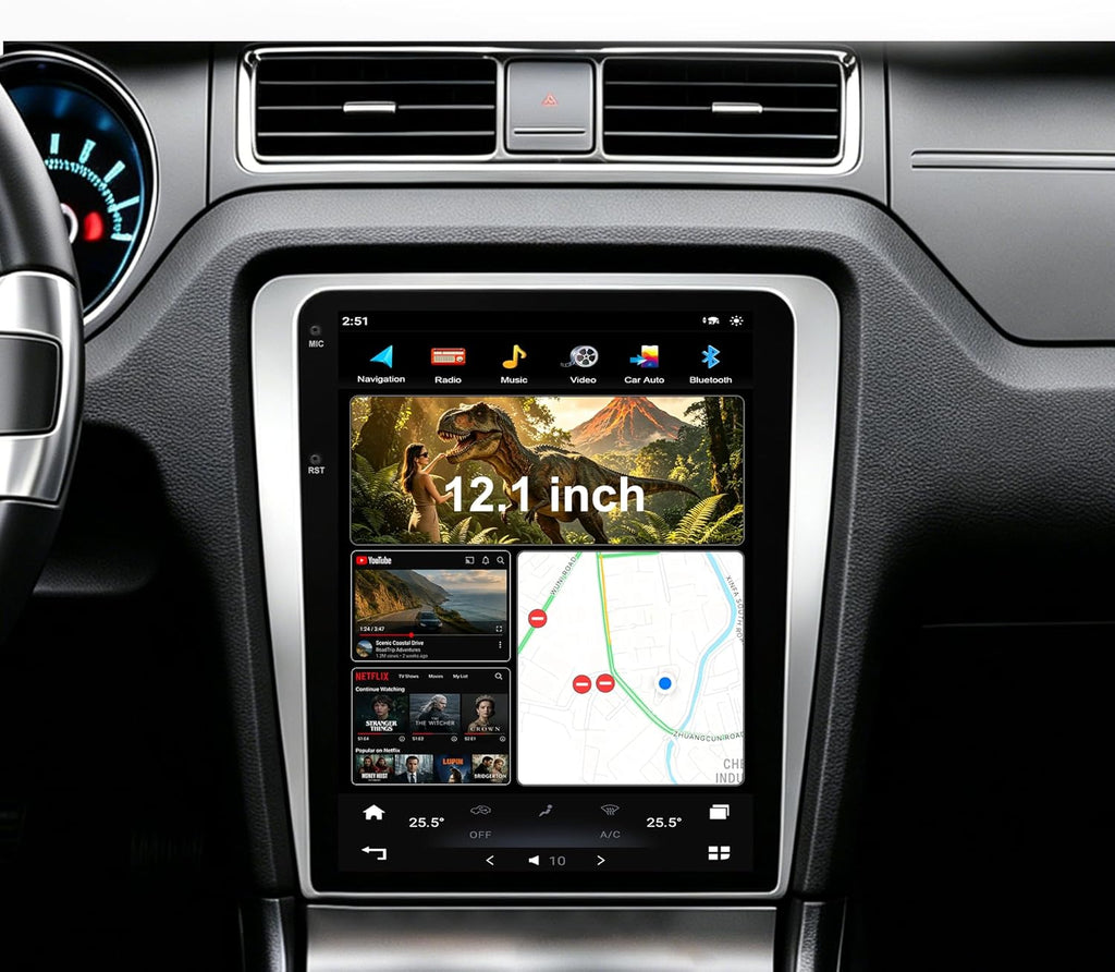 CUSP 12.1 Inch Android Car Stereo for Ford Mustang 2010-2014, Qualcomm 8GB+128GB, Wireless CarPlay Android Auto GPS Navigation WiFi Bluetooth DSP Voice Control