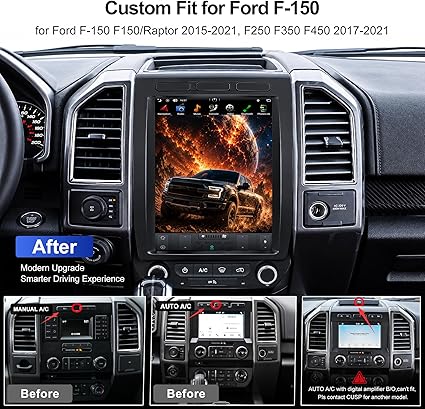 CUSP 12.1 Inch T-Style Android Car Stereo for Ford F-150/Raptor 2015-2021, F-250 F-350 F-450 2017-2021, PX6 4GB+64GB, CarPlay Android Auto GPS WiFi Bluetooth DSP