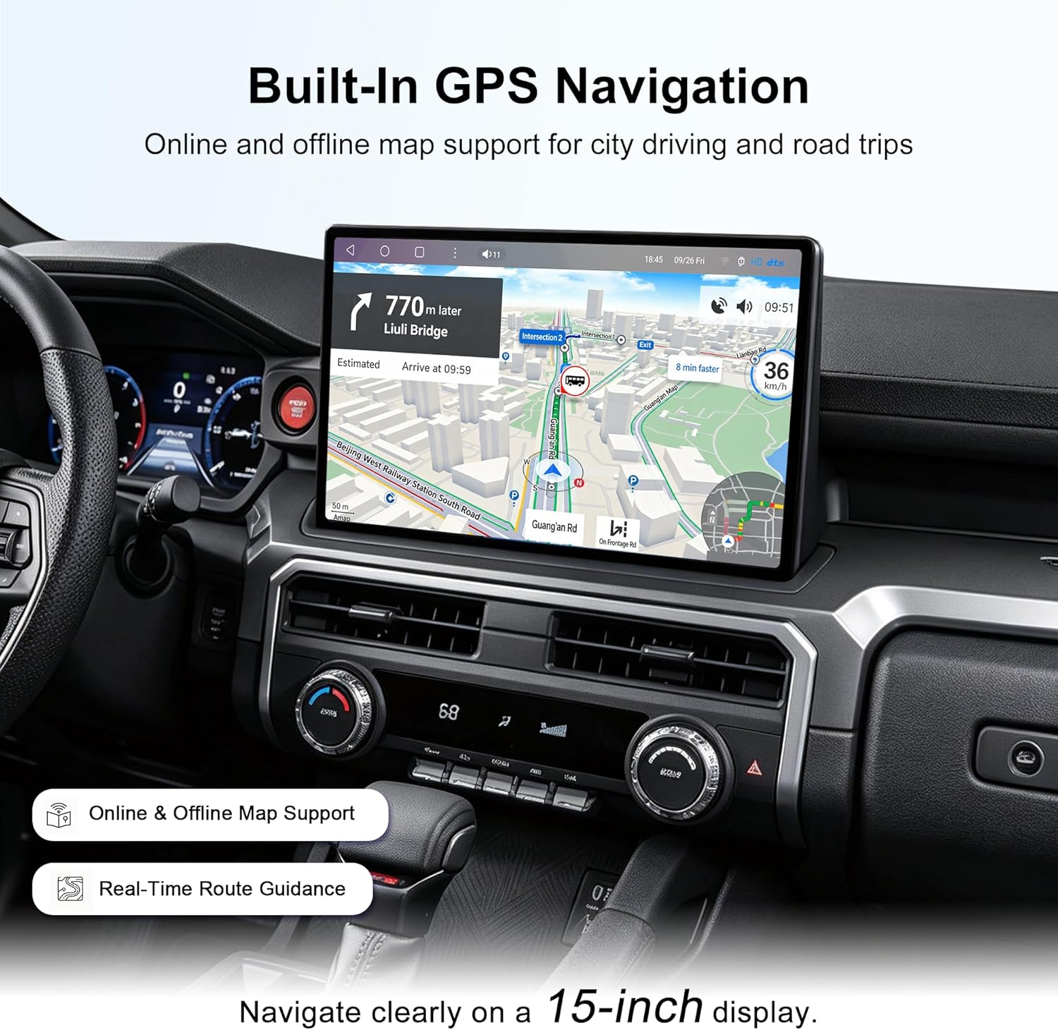 CUSP 15 Inch Android Car Stereo for Toyota Tacoma 2024-2026 & 4Runner/X-Runner 2024-2026, Qualcomm 6125 8GB+128GB, Wireless CarPlay Android Auto GPS WiFi DSP