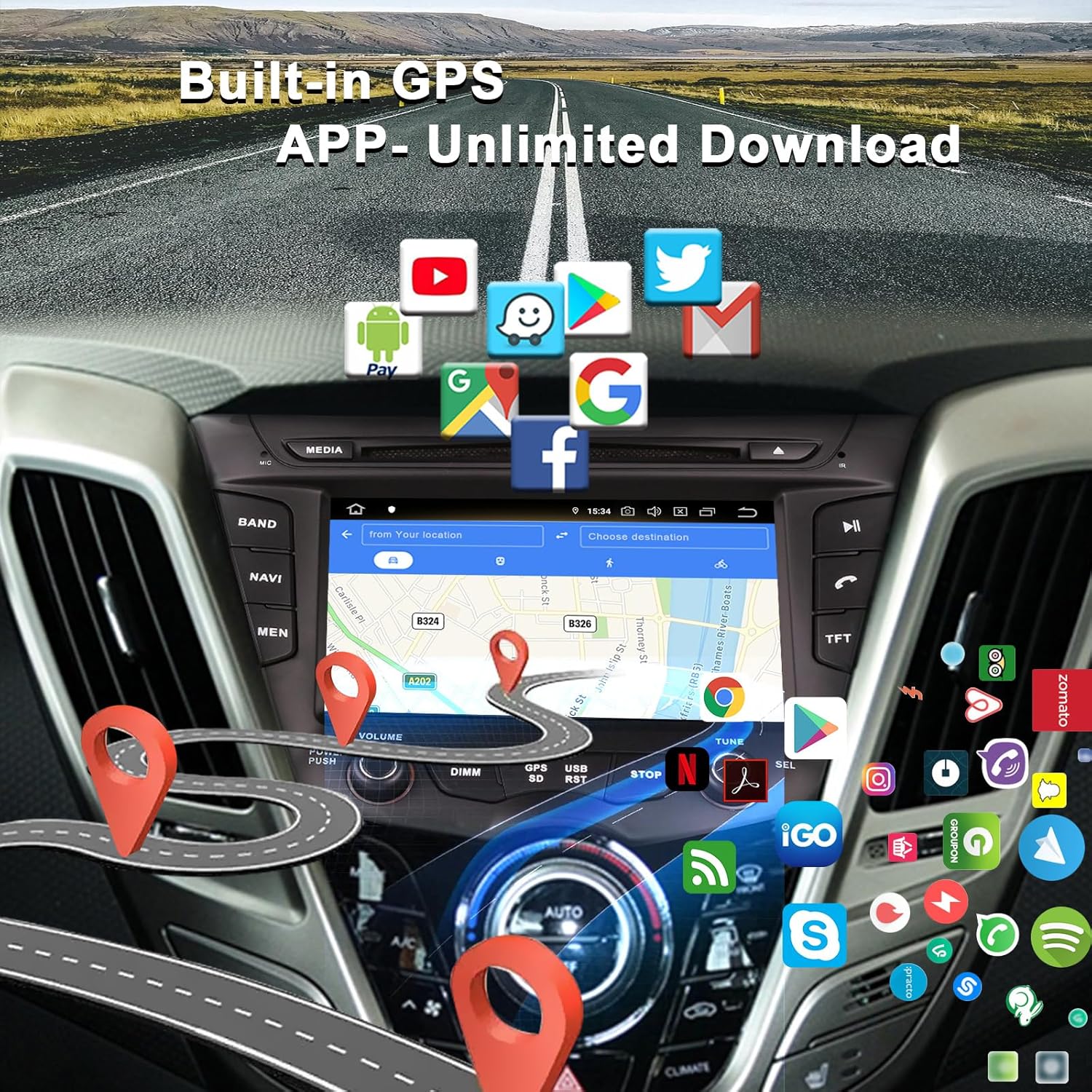 Bluetooth WiFi GPS navigation app functions for CUSP Android car stereo