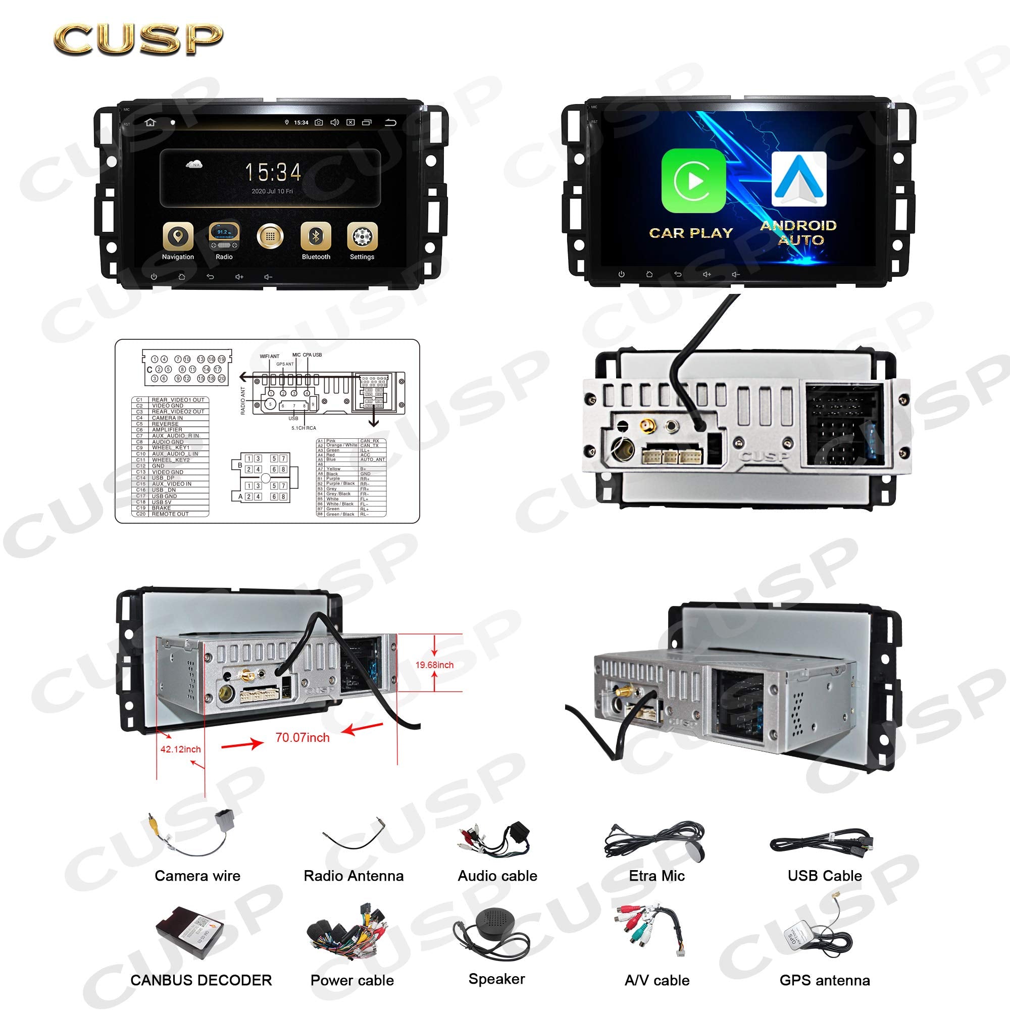 CUSP 8 inch Android head unit wiring diagram and accessory connection overview