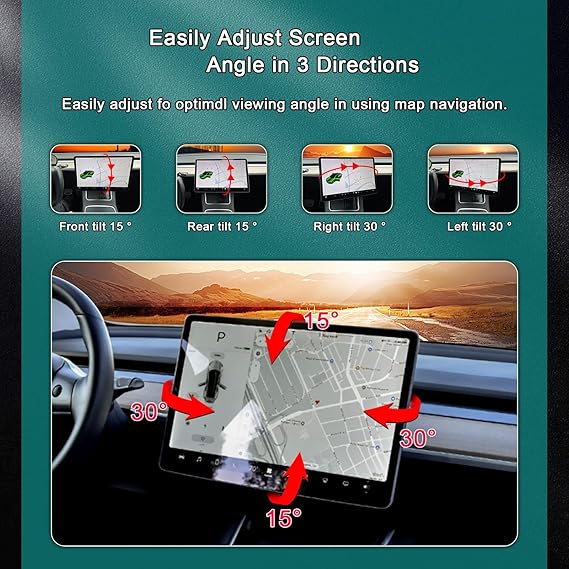 CUSP Screen Tilt Swivel Mount for Tesla Model 3 2017-2023 & Model Y 2020-2023, 4-Way Adjustable Center Console Display Holder, Aluminum Alloy Navigation Screen Bracket