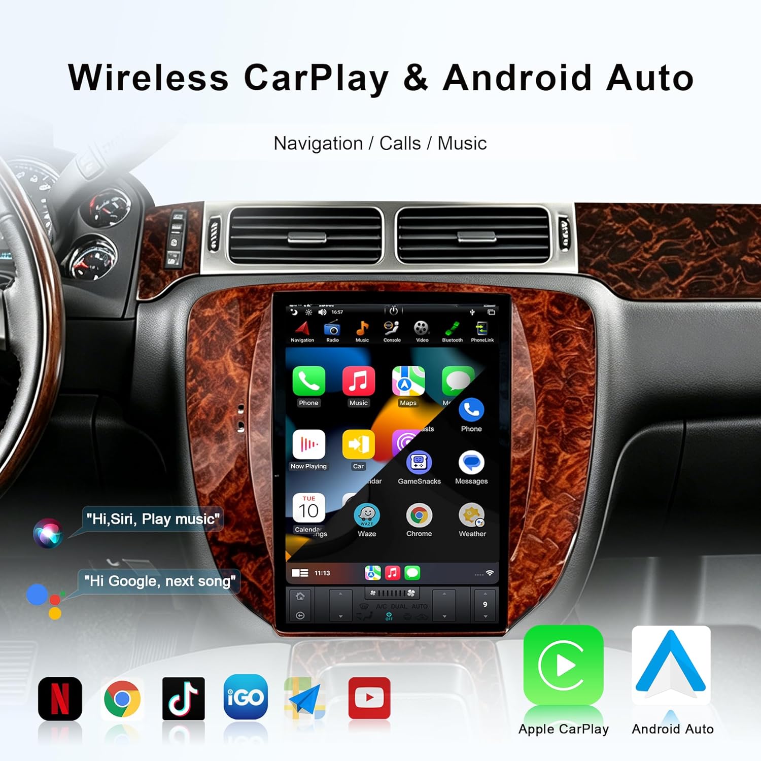 CUSP 12.1 Inch Android Car Stereo for Chevy Silverado Tahoe Suburban Avalanche & GMC Sierra Yukon 2007-2013, PX6 4GB+64GB, CarPlay Android Auto GPS WiFi Bluetooth Voice Control